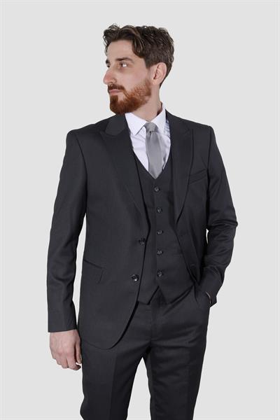 Erkek Desenli Yelekli Slim Fit Takım Elbise 6000Y-14GRİ