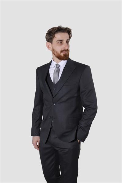 Erkek Desenli Yelekli Slim Fit Takım Elbise 6000Y-14GRİ
