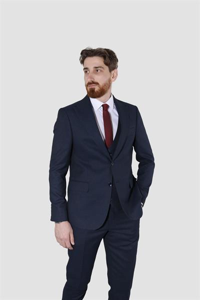 Erkek Desenli Yelekli Slim Fit Takım Elbise 6020-LACİVERT