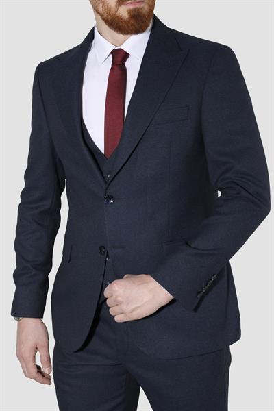 Erkek Desenli Yelekli Slim Fit Takım Elbise 6020-LACİVERT