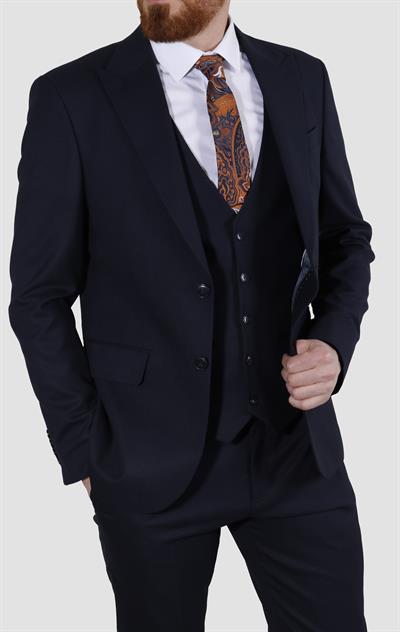 Erkek Armürlü Yelekli Slim Fit Takım Elbise 6023AR-LACİVERT