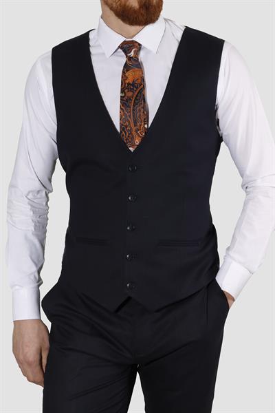 Erkek Armürlü Yelekli Slim Fit Takım Elbise 6023AR-LACİVERT