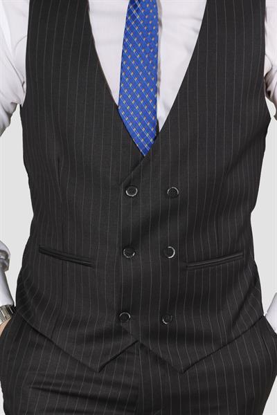 Erkek Çizgili Yelekli Slim Fit Takım Elbise 6566-ANTRASİT