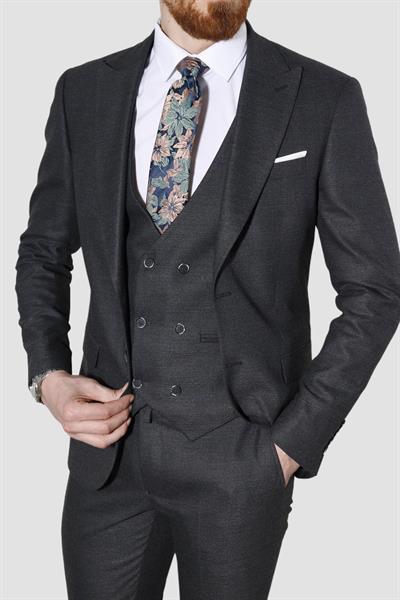Erkek Çizgili Yelekli Slim Fit Takım Elbise 6566-SİYAH