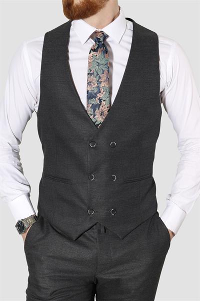 Erkek Çizgili Yelekli Slim Fit Takım Elbise 6566-SİYAH
