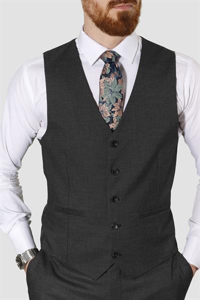 Erkek Desenli Yelekli Slim Fit Takım Elbise 6570-ANTRASİT
