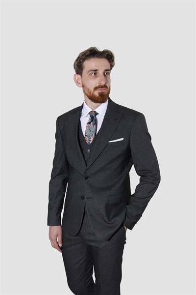Erkek Desenli Yelekli Slim Fit Takım Elbise 6570-ANTRASİT