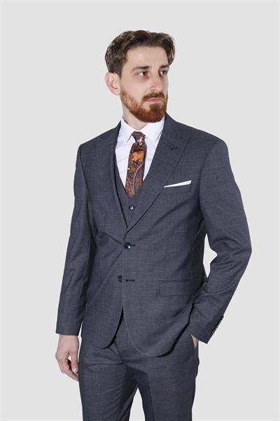Erkek Desenli Yelekli Slim Fit Takım Elbise 6570-LACİVERT