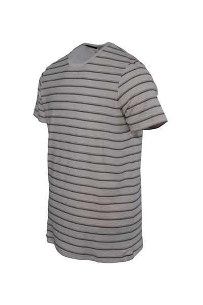 Erkek Çizgili Pamuklu Slim Fit Keten Tişört 10370-ORANGE/SİYAH