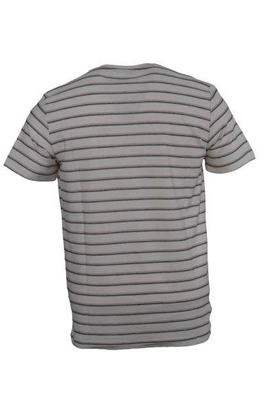 Erkek Çizgili Pamuklu Slim Fit Keten Tişört 10370-ORANGE/SİYAH