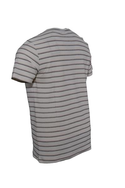 Erkek Çizgili Pamuklu Slim Fit Keten Tişört 10370-ORANGE/SİYAH