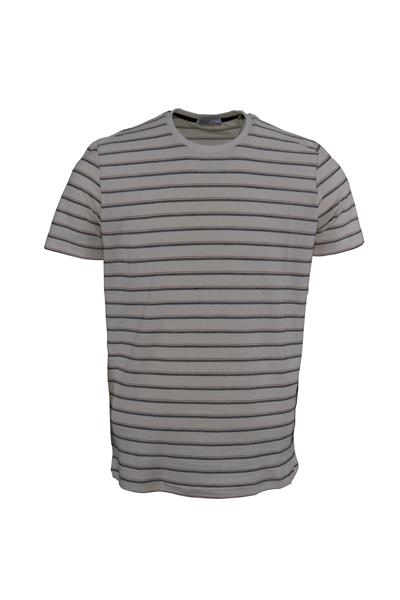 Erkek Çizgili Pamuklu Slim Fit Keten Tişört 10370-ORANGE/SİYAH