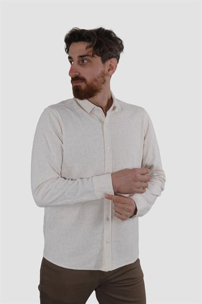 Erkek Keten Örme Pamuklu Relax Fit Yazlık Gömlek 14770-EKRU