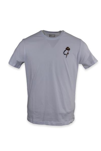 Erkek Nakış İşlemeli Pamuklu Slim Fit Tişört T6024-BEYAZ