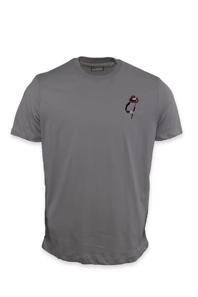 Erkek Nakış İşlemeli Pamuklu Slim Fit Tişört T6024-GRİ