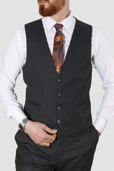 Erkek Tek Düğme Çizgili Desenli Slim Fit Takım Elbise 4051-SİYAH