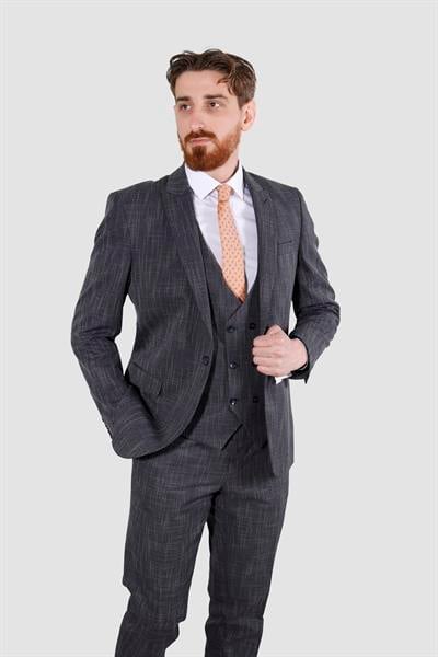 Erkek Tek Düğme Çizgili Slim Fit Takım Elbise 6506-LACİVERT
