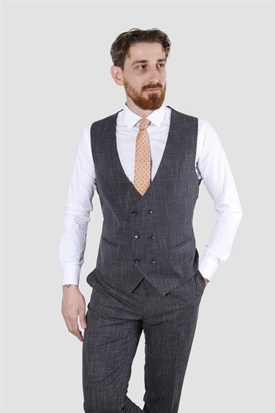 Erkek Tek Düğme Çizgili Slim Fit Takım Elbise 6506-LACİVERT