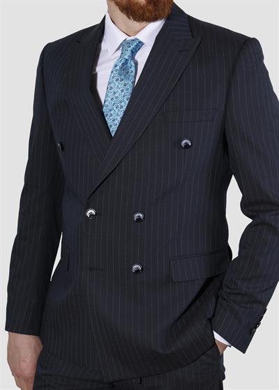 Erkek Çizgili Kruvaze Slim Fit Takım Elbise ARMADA10-LACİVERT