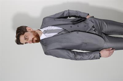 Erkek Tek Düğme Armürlü Yelekli Slim Fit Takım Elbise-GRİ