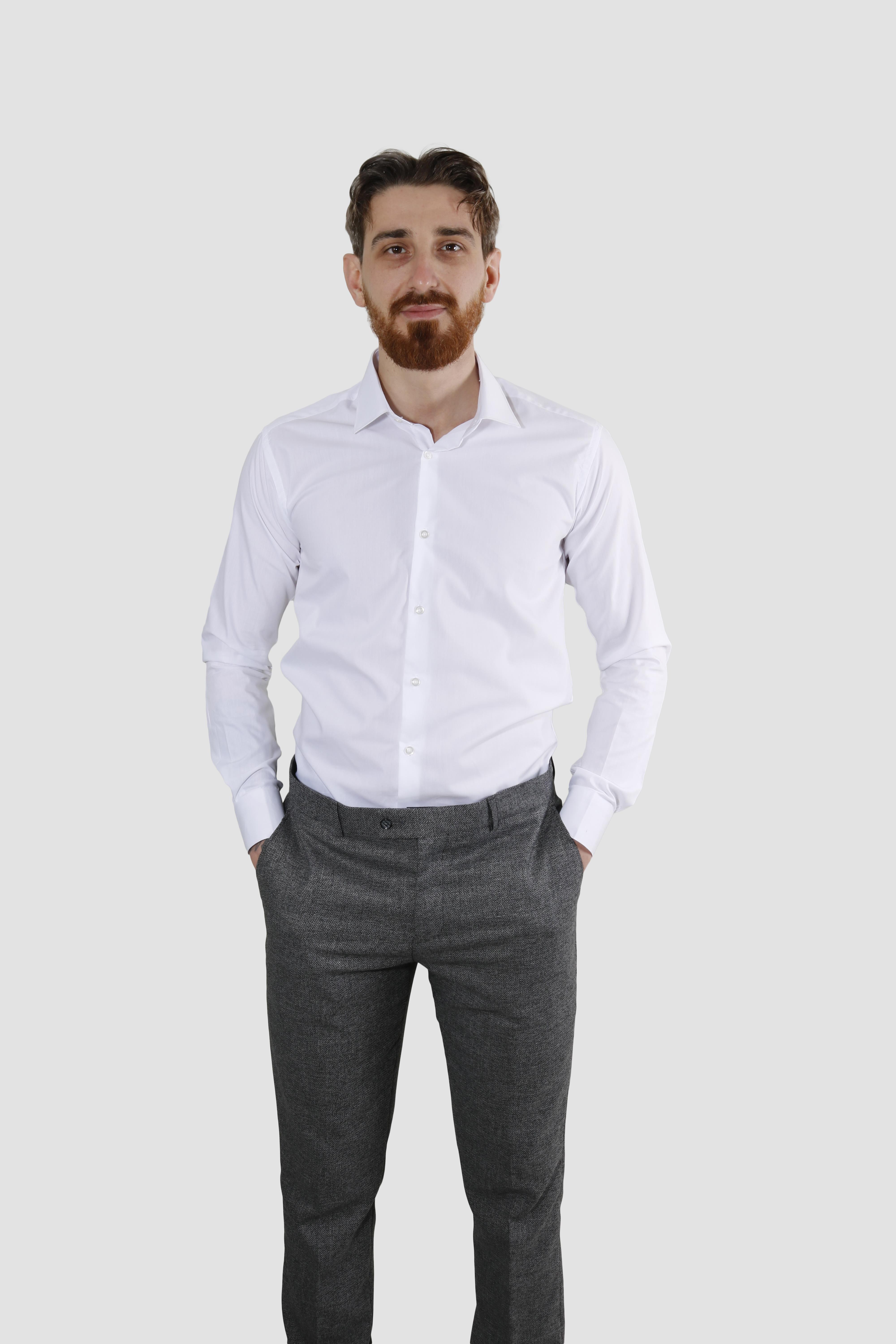GLOBAY 1000 DKRN SLIM FIT GOMLEK-BEYAZ