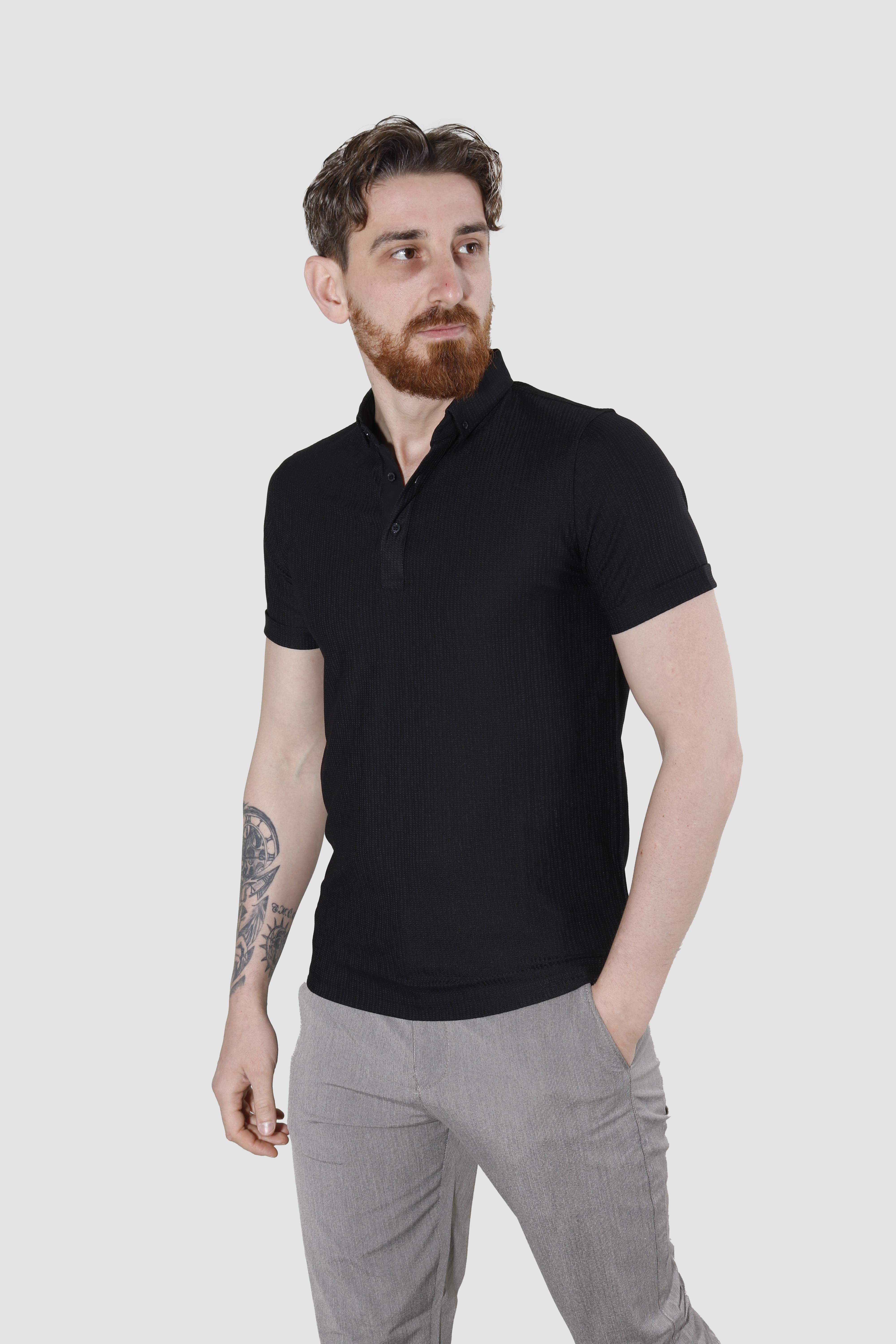 GLOBAY 2562-Y HSK JAKARLI T-SHIRT-SİYAH