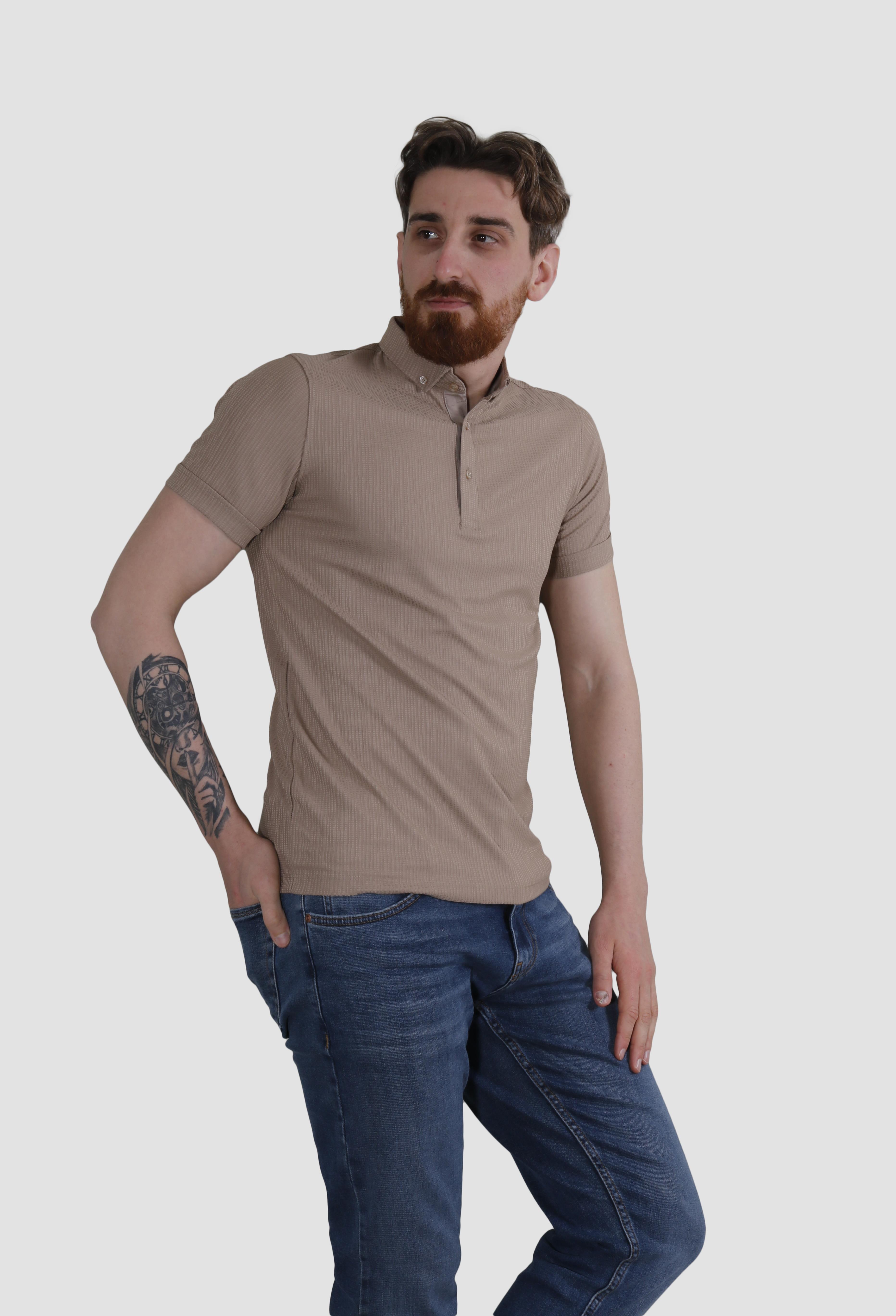 GLOBAY 2562-Y HSK JAKARLI T-SHIRT-VİZON