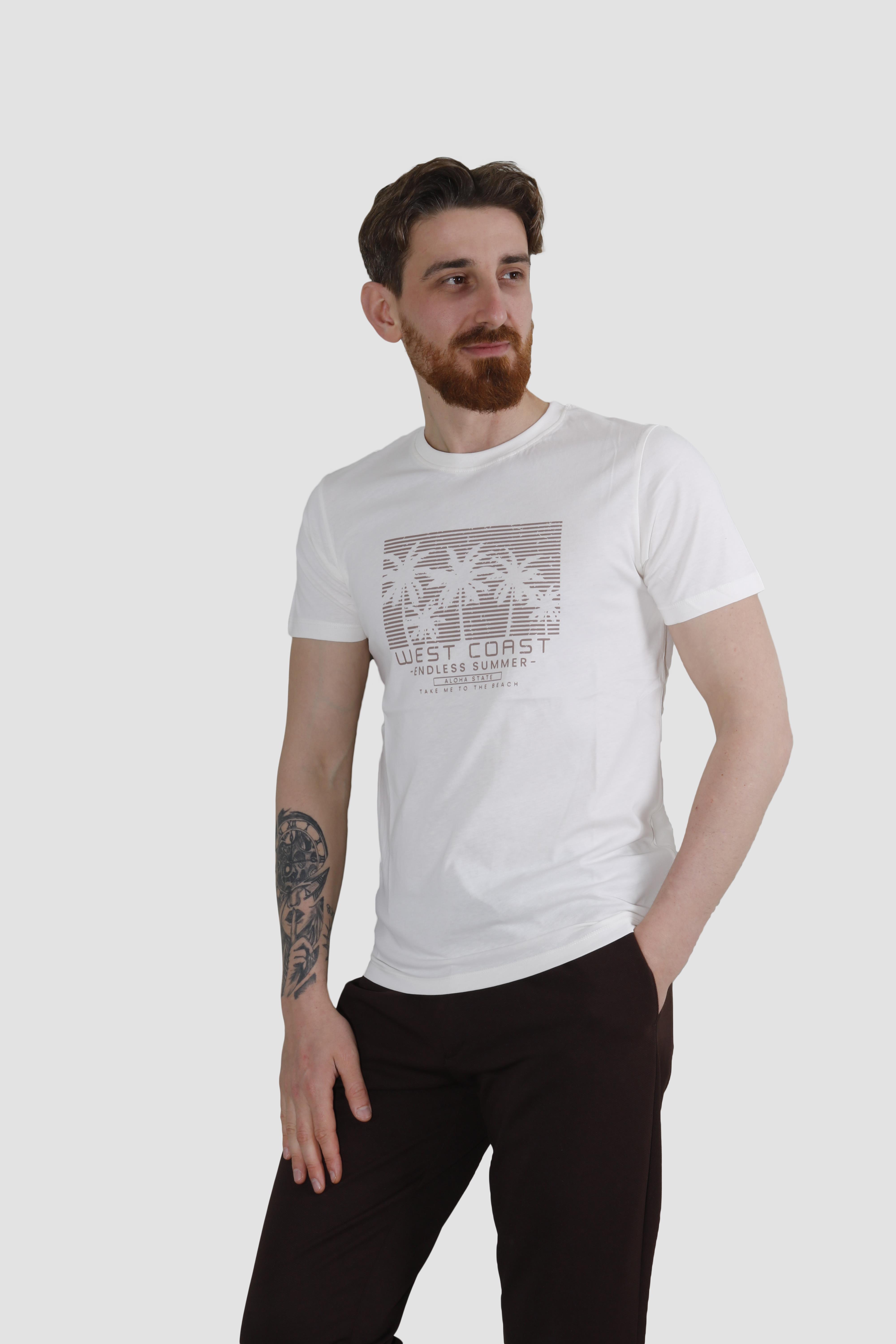 GLOBAY 3074 HSK BASKILI PENYE T-SHIRT-KREM