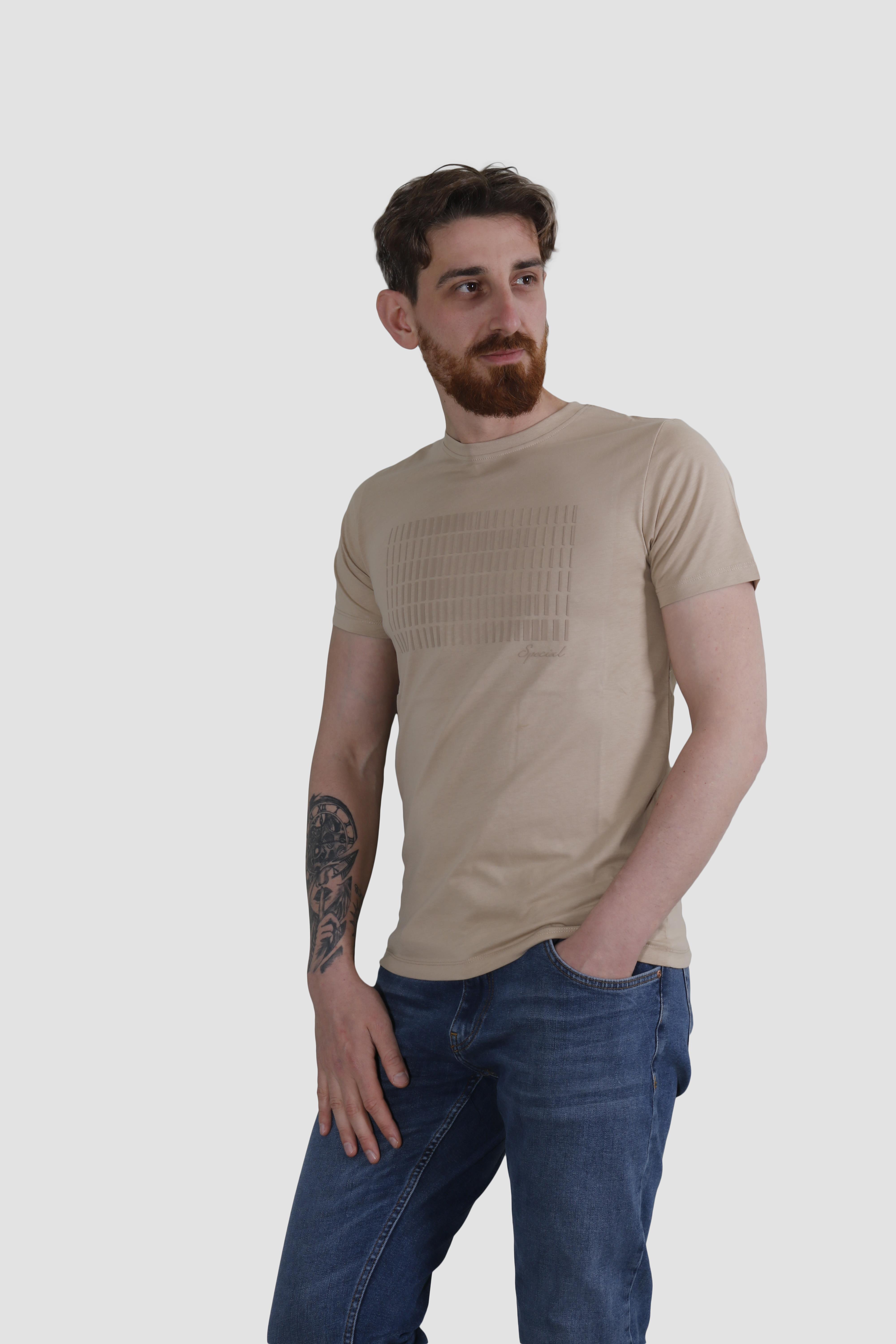 GLOBAY 3087 HSK BASKILI PENYE T-SHIRT-TOPRAK