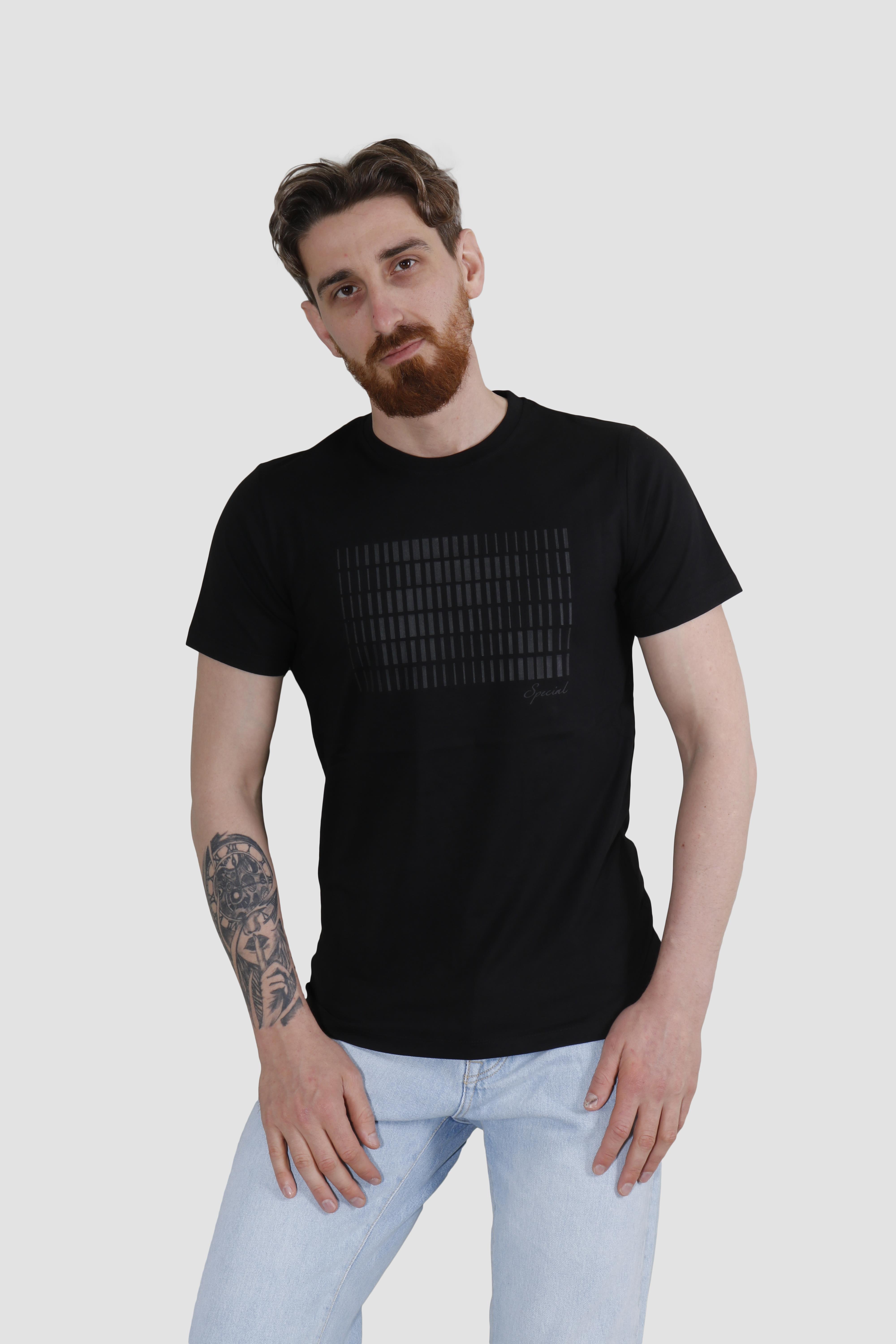 GLOBAY 3087 HSK BASKILI PENYE T-SHIRT-SİYAH