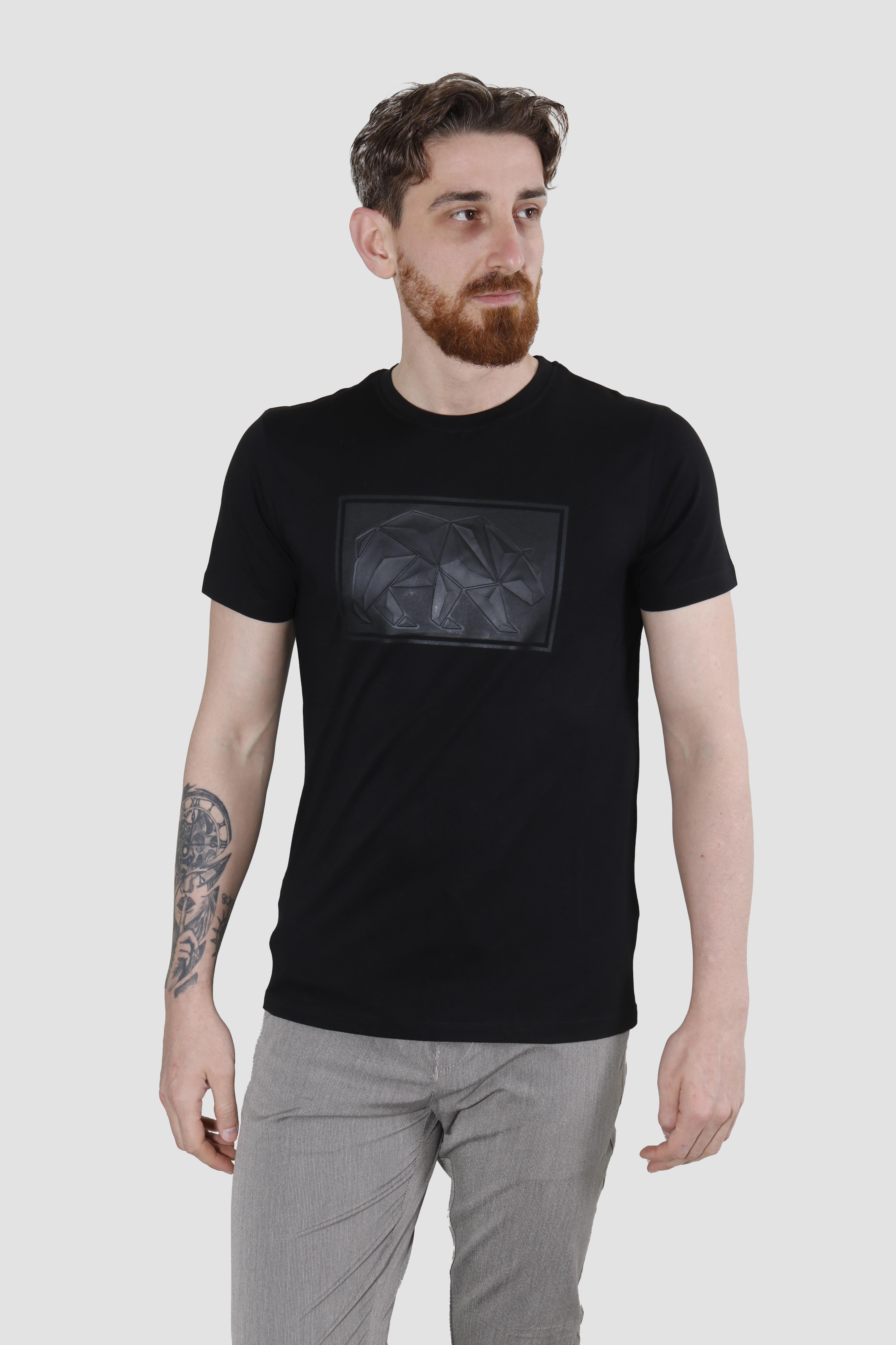 GLOBAY 3115 HSK GOFRE BASKILI T-SHIRT-SİYAH
