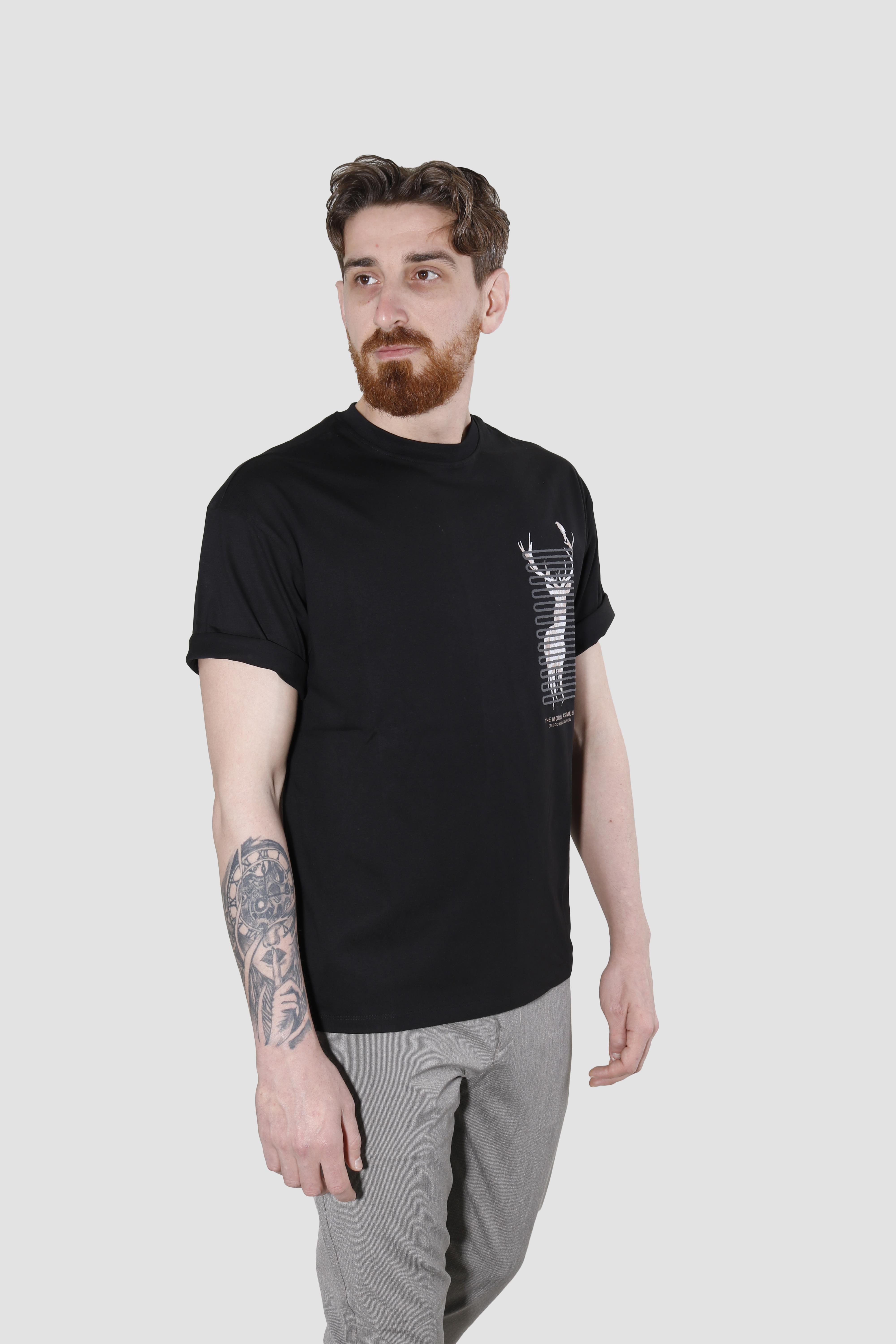 GLOBAY 3121 HSK OVERSIZE BASKILI T-SHIRT-SİYAH