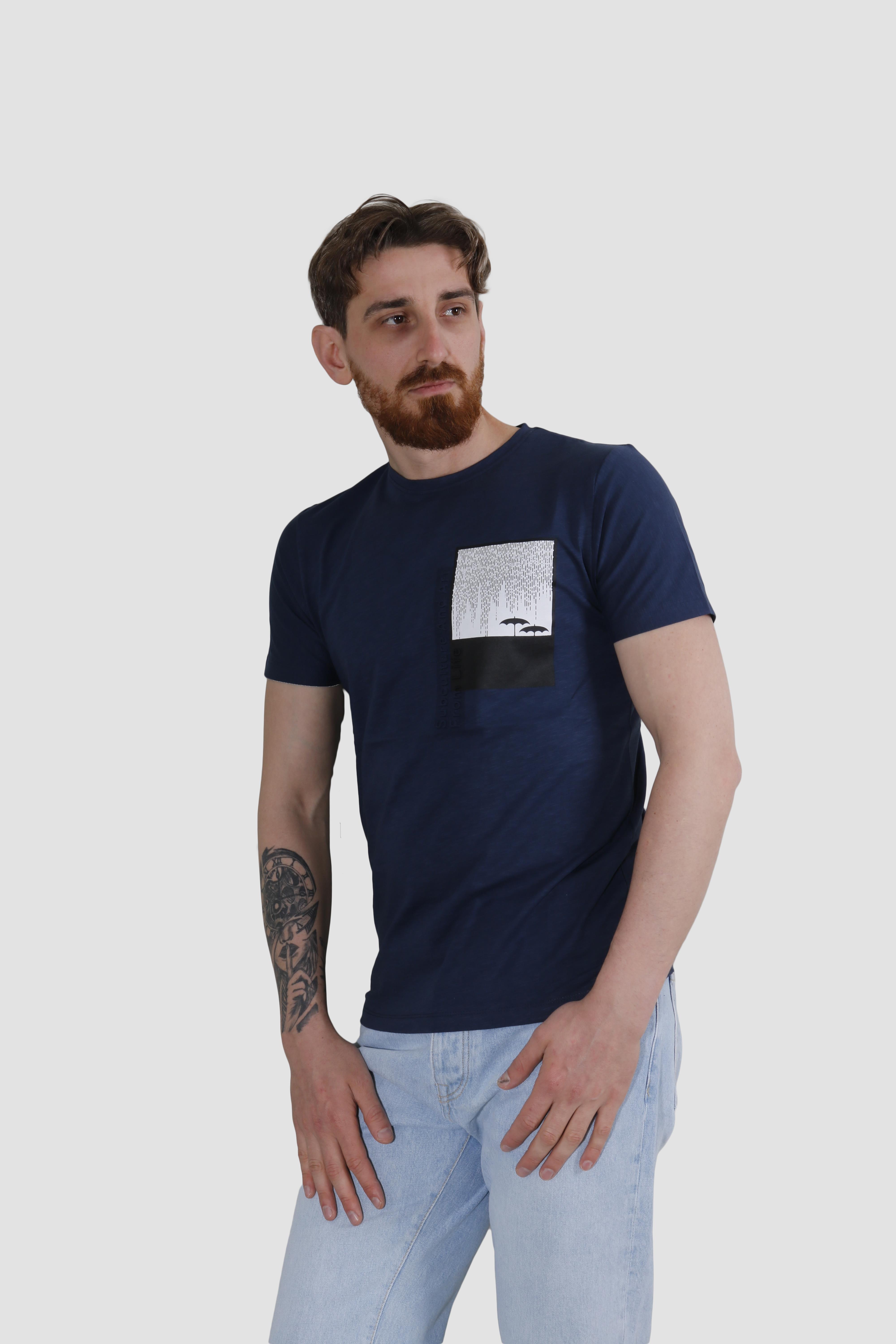 GLOBAY 3148 HSK BASKILI T-SHIRT-LACİVERT
