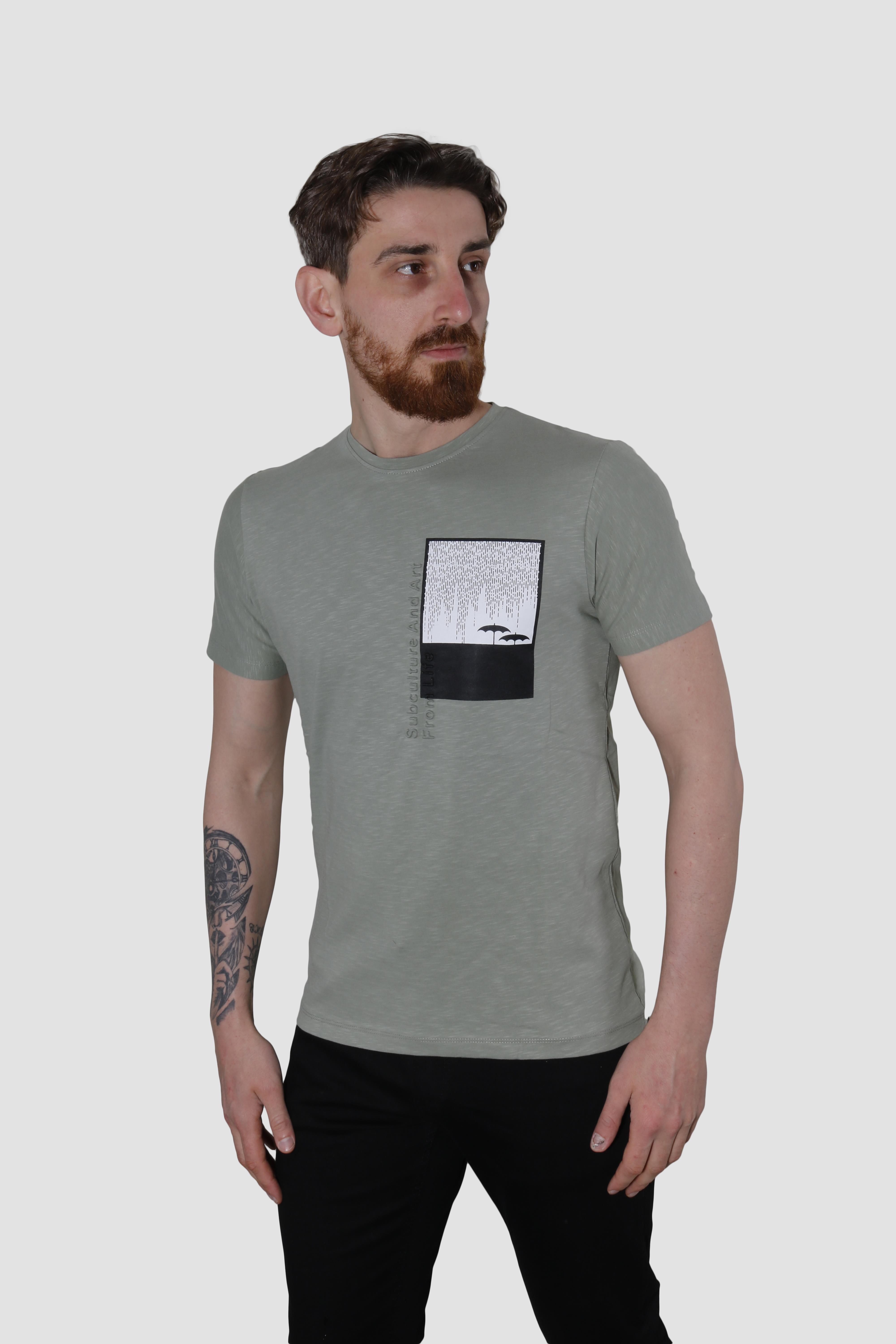 GLOBAY 3148 HSK BASKILI T-SHIRT-YEŞİL