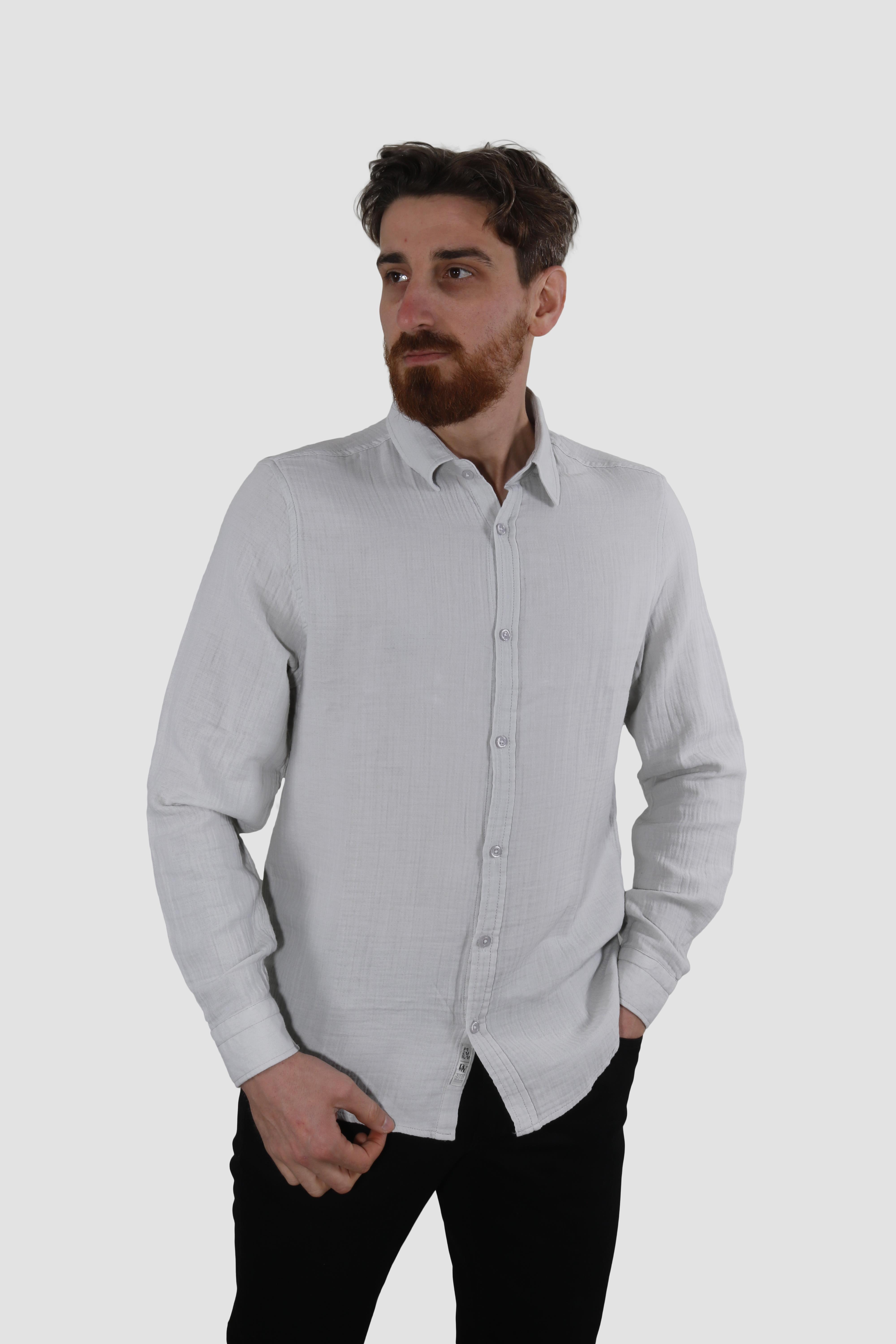 RAYMONS G5008 MUSLIN KUMAS GOMLEK-GRİ