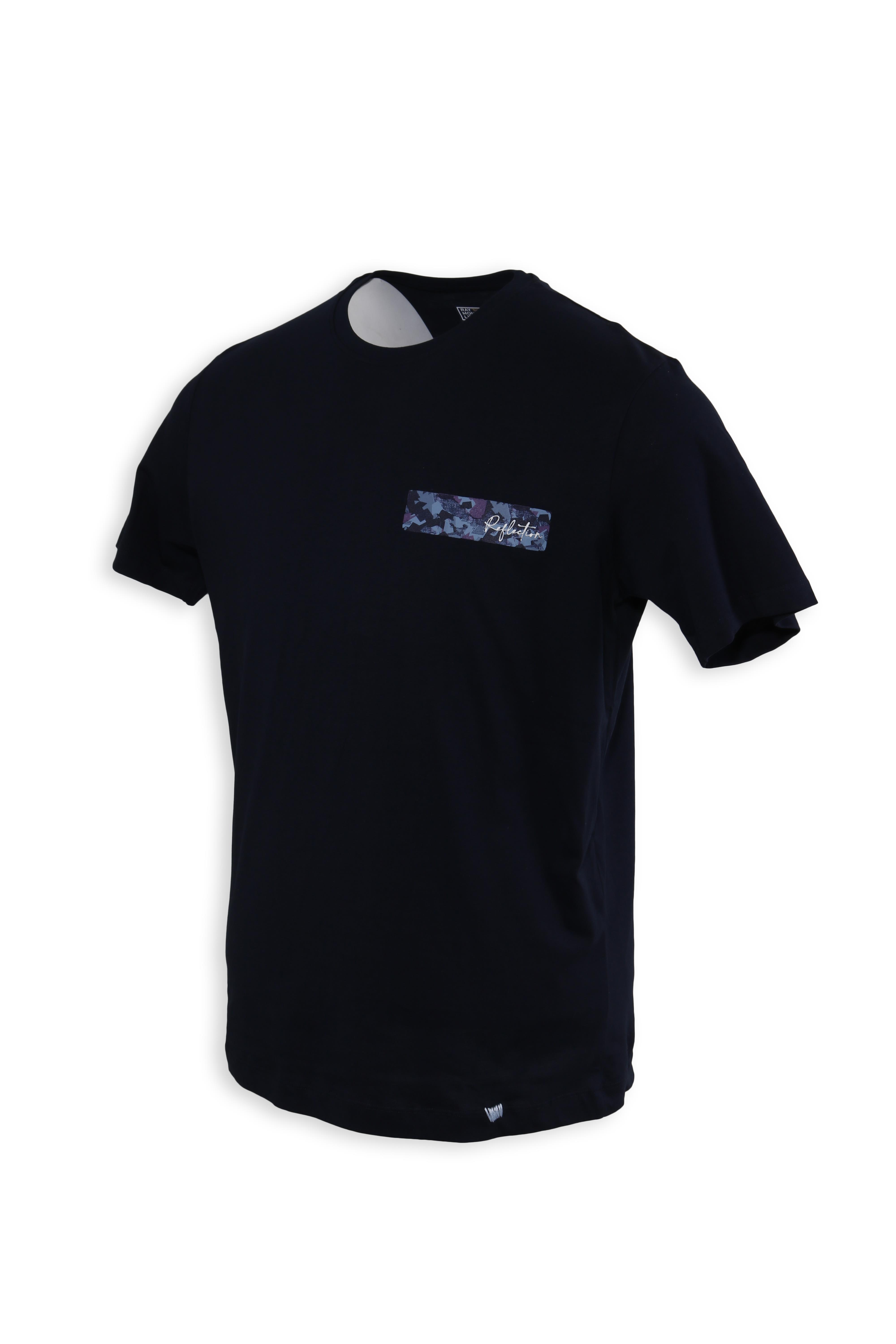 RAYMONS T6028 BASKILI NAKISLI T-SHIRT-LACİVERT