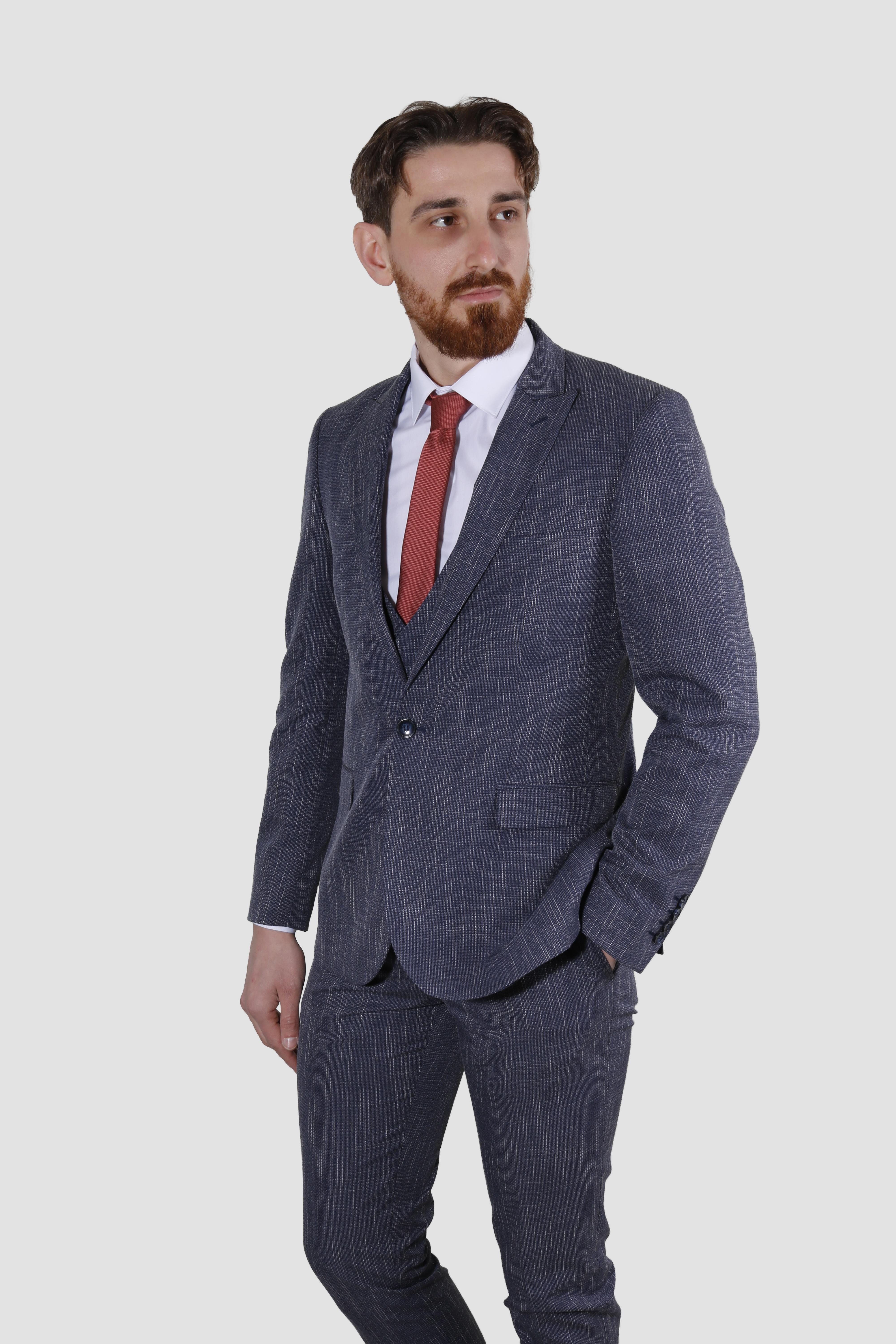 SMOKIN 6504  CIZGILI TAKIM ELBISE-LACİVERT