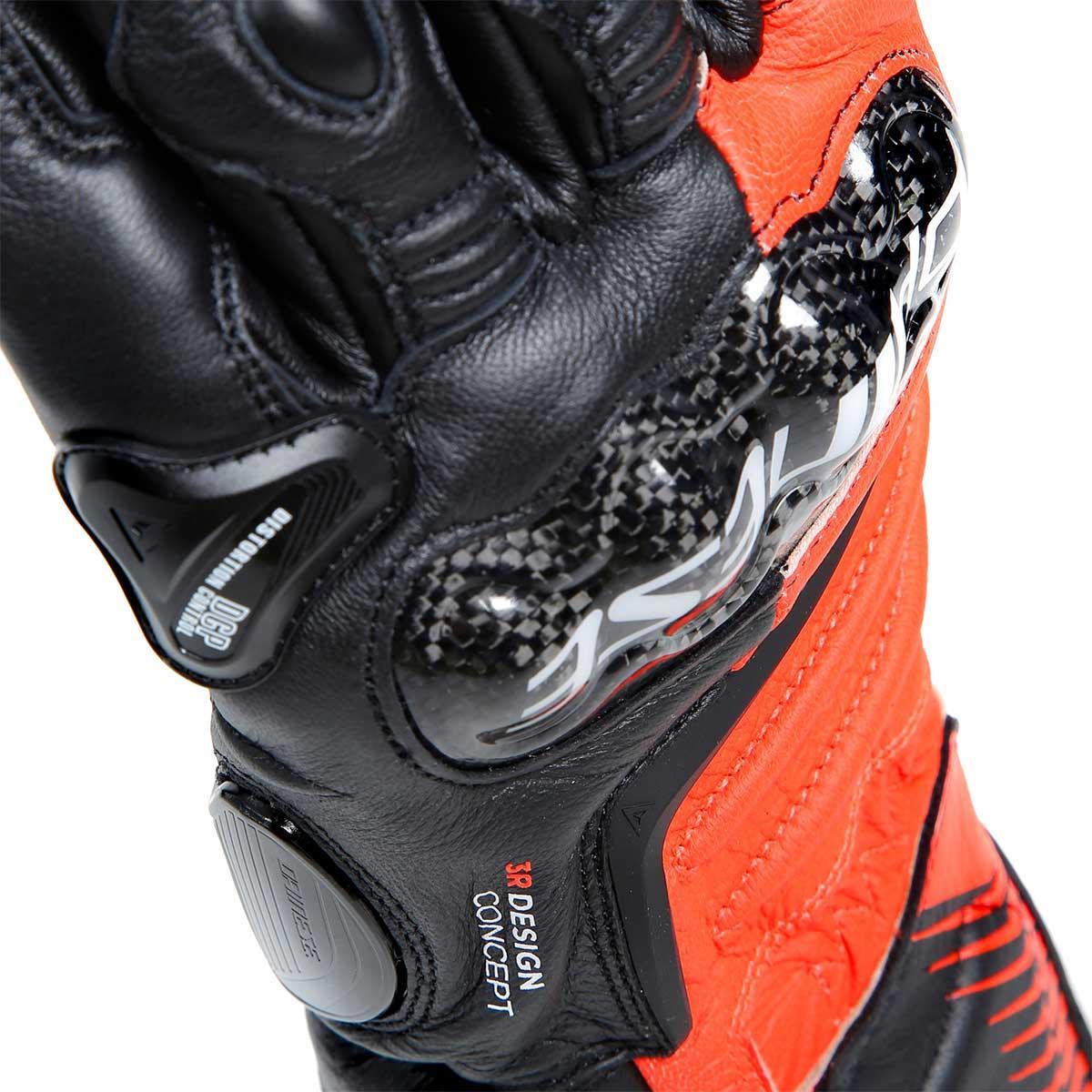 Dainese Carbon 4 Long Black Fluo Red White Deri Eldiven