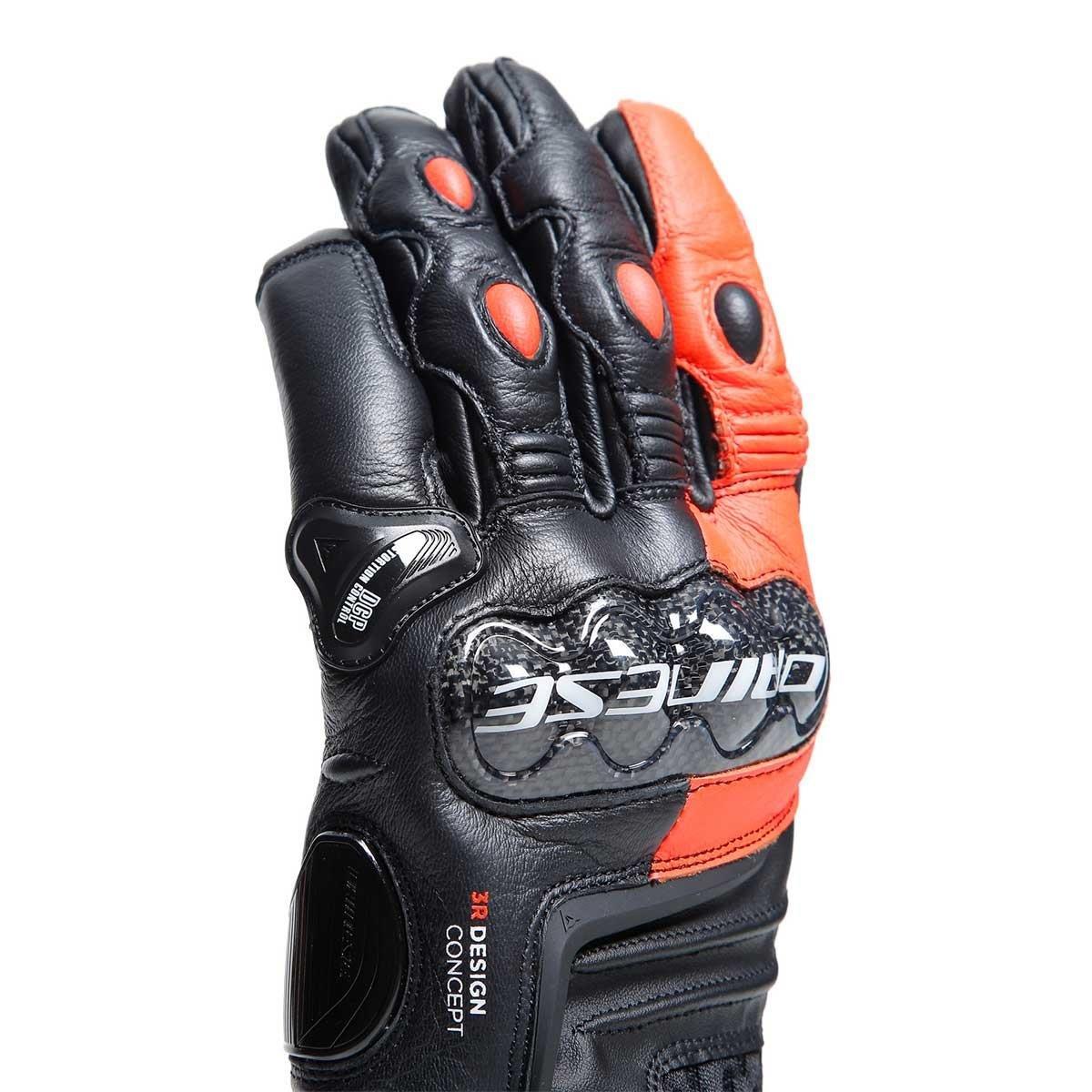 Dainese Carbon 4 Short Black Fluo Red Deri Eldiven