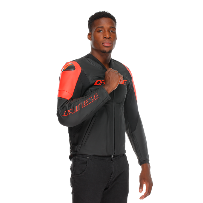DAINESE CEKET RACING 5 LEATHER BLK BLK RED FLUO