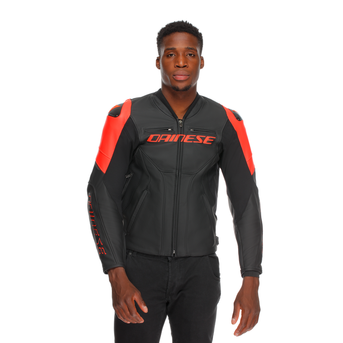 DAINESE CEKET RACING 5 LEATHER BLK BLK RED FLUO