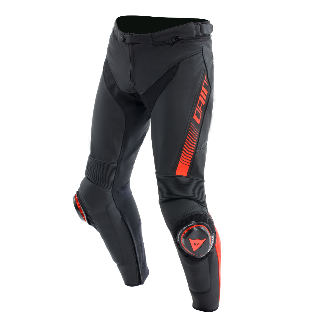DAINESE/ SUPER SPEED LEATHER PANTS BLACK RED FLUO