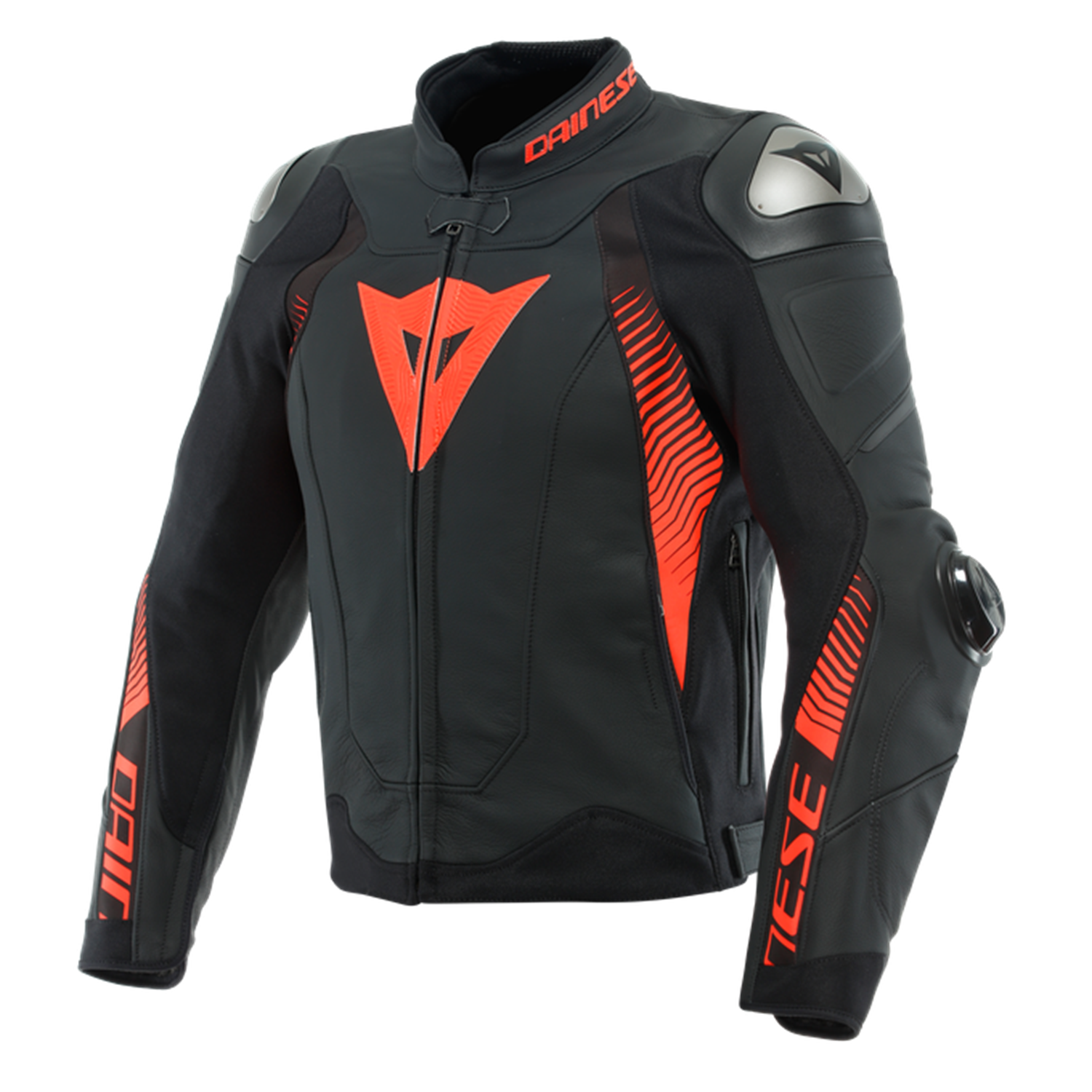 DAINESE/SUPER SPEED 4 LTHR JCKT BLK-MATT FLUO RED
