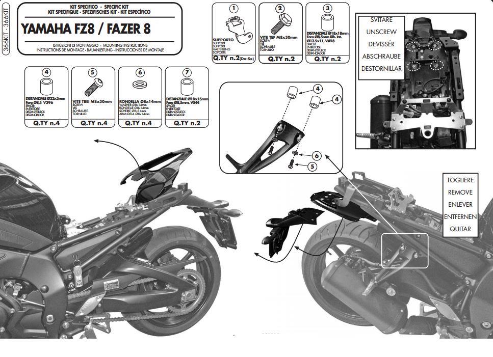 GIVI 366KIT YAMAHA FZ8-FAZER8 (10-15) YAN ÇANTA TAŞIYICI BAĞLANTI KİTİ