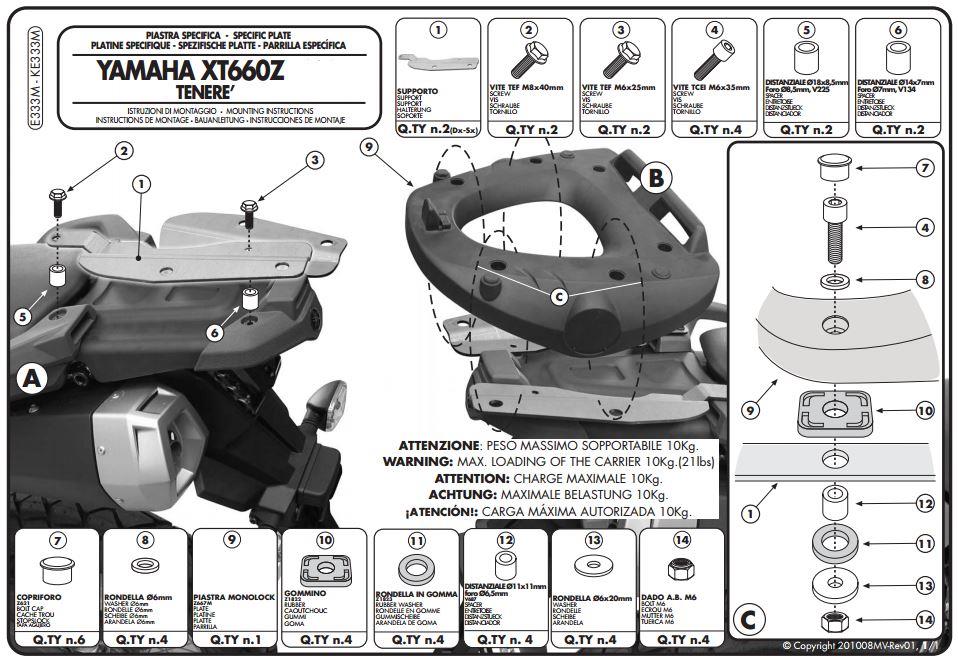 GIVI E333M YAMAHA XT 660Z TENERE (08-16) ARKA ÇANTA TAŞIYICI