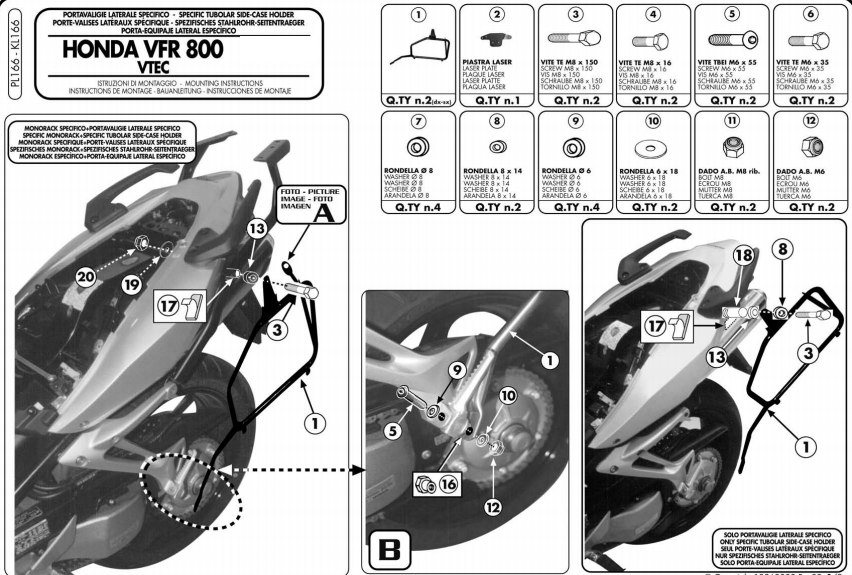 GIVI PL166 HONDA VFR 800 VTEC (02-11) YAN ÇANTA TAŞIYICI