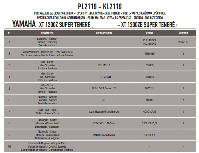 GIVI PL2119 YAMAHA XT 1200ZE - XT 1200Z SUPER TENERE (10-21) YAN ÇANTA TAŞIYICI