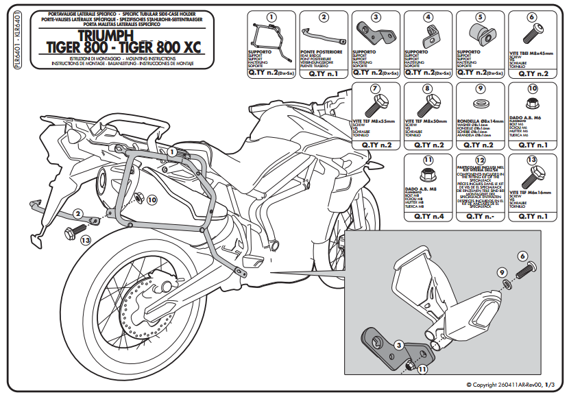 GIVI PLR6401 TRIUMPH TIGER 800 - TIGER 800 XC - TIGER 800 XR (11-16) YAN ÇANTA TAŞIYICI