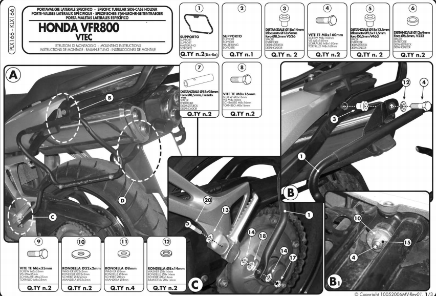 GIVI PLX166 HONDA VFR 800 VTEC (02-11) YAN ÇANTA TAŞIYICI