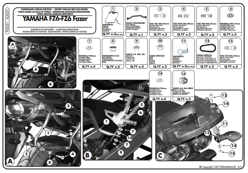 GIVI PLX351 YAMAHA FZ6 - FZ6 600 FAZER (04-06) YAN ÇANTA TAŞIYICI